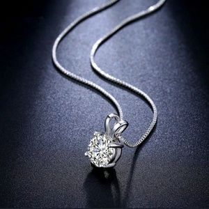 White Gold Plated Necklace w/White Zircon Stone
